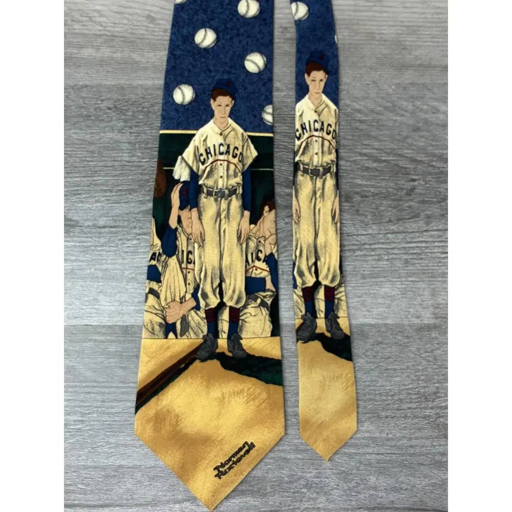 Norman Rockwell 1995 Silk Tie Baseball Saturday Evening Post Vintage 4